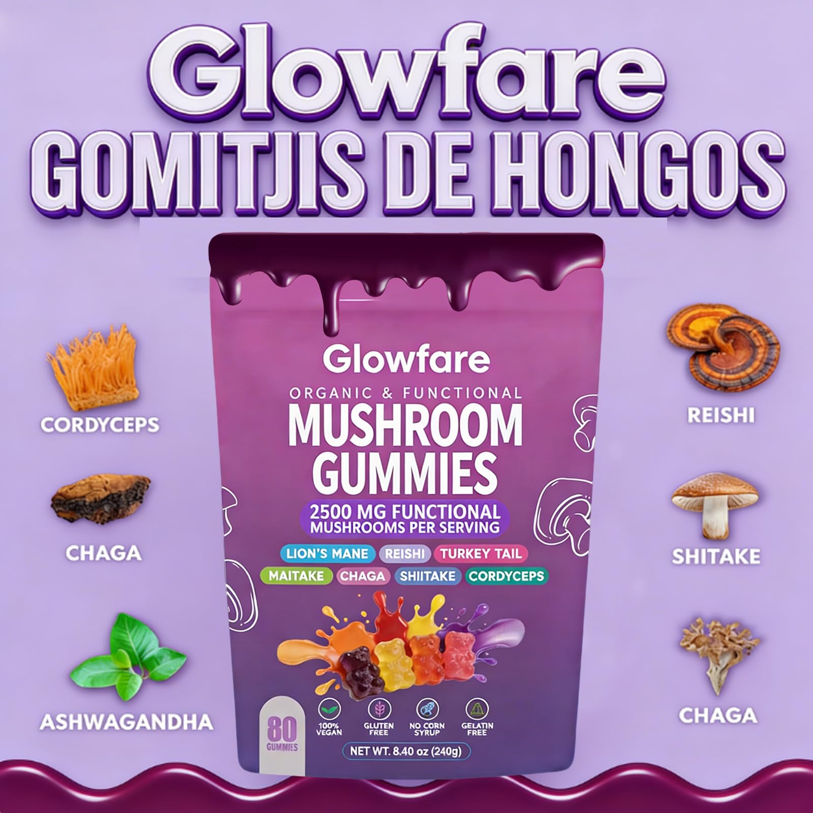 Glowfare Gomitas de Hongos, empaque sostenible para una compra responsable.
