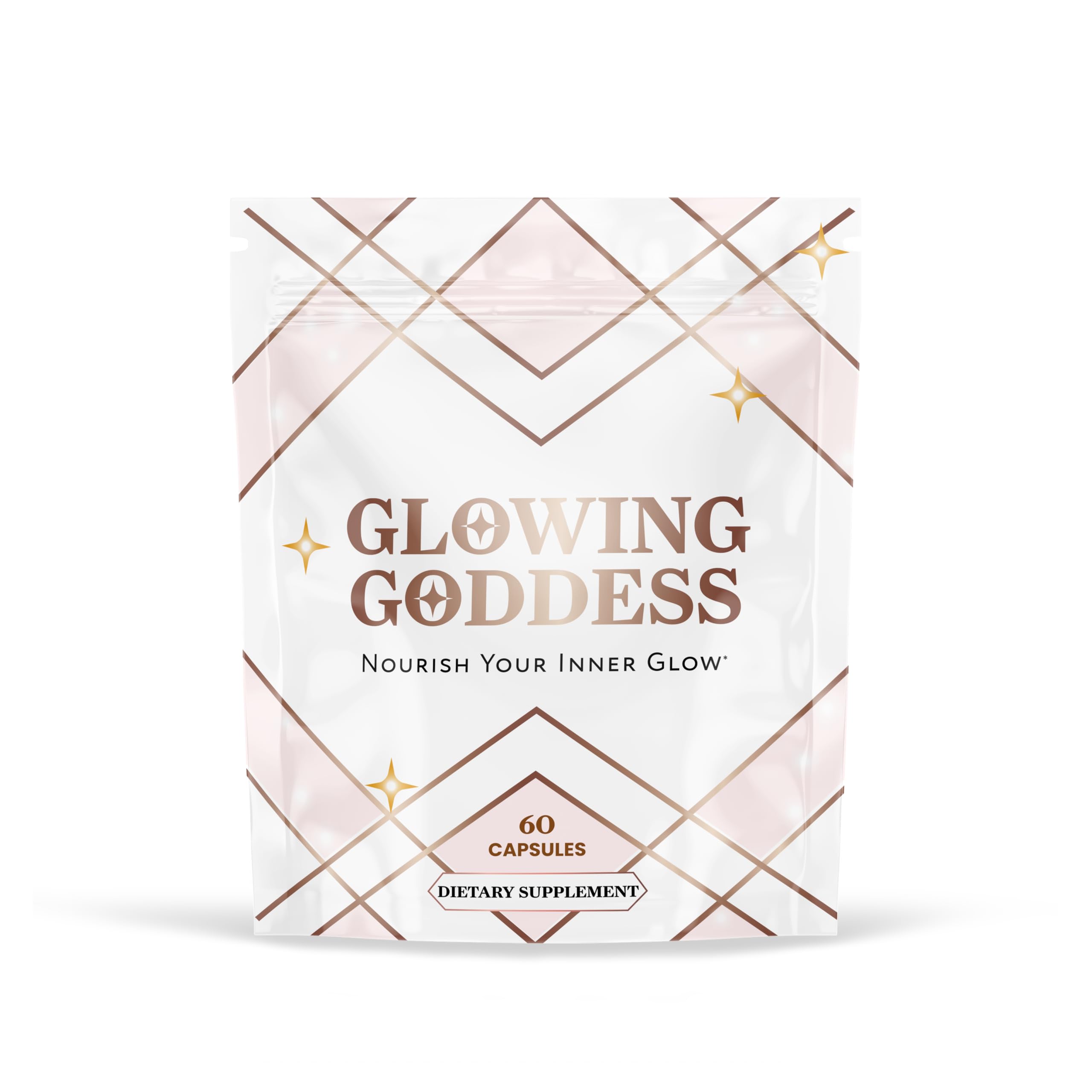 Envase de Glowing Goddess con mezcla de órganos para nutrición equilibrada.
