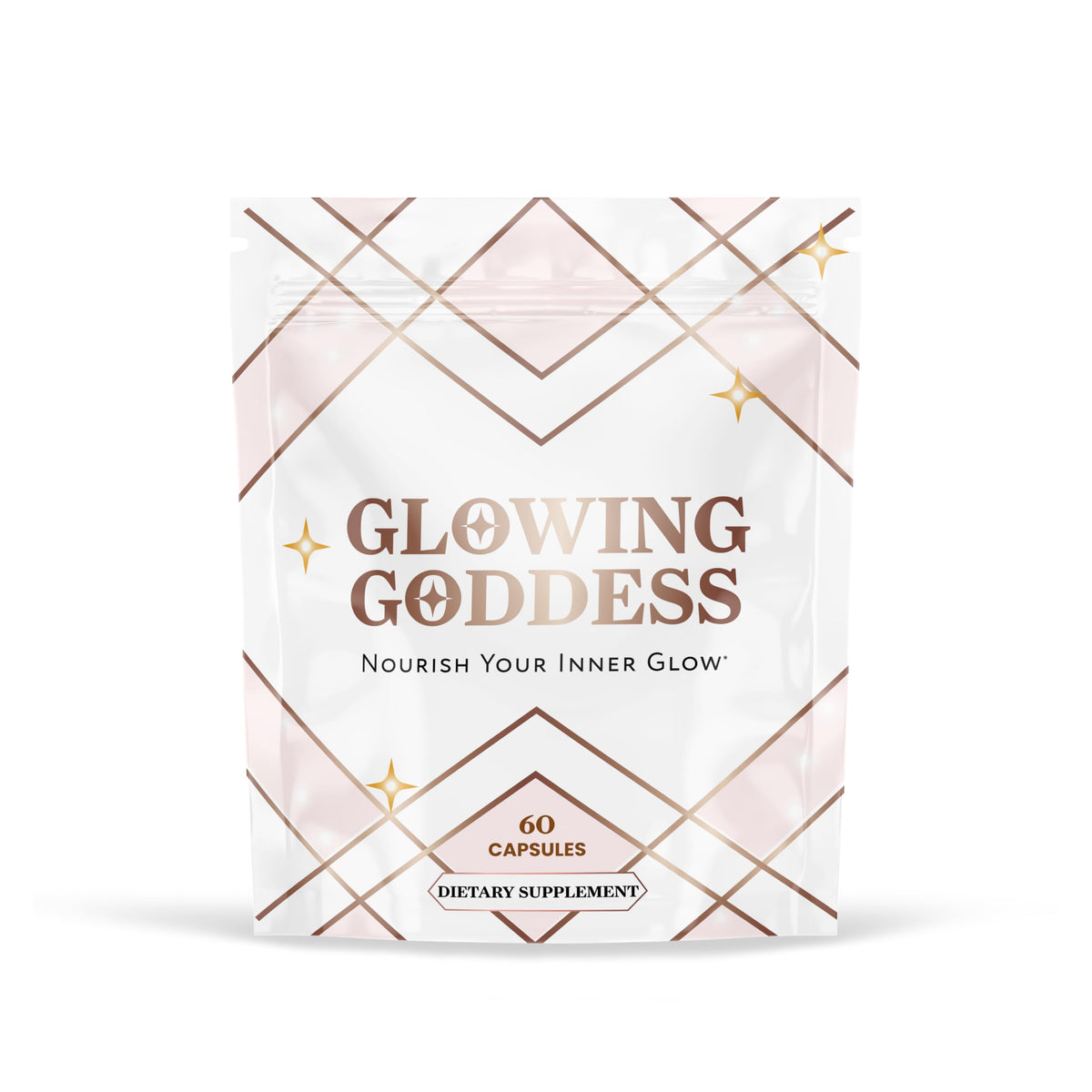 Envase de Glowing Goddess con mezcla de órganos para nutrición equilibrada.