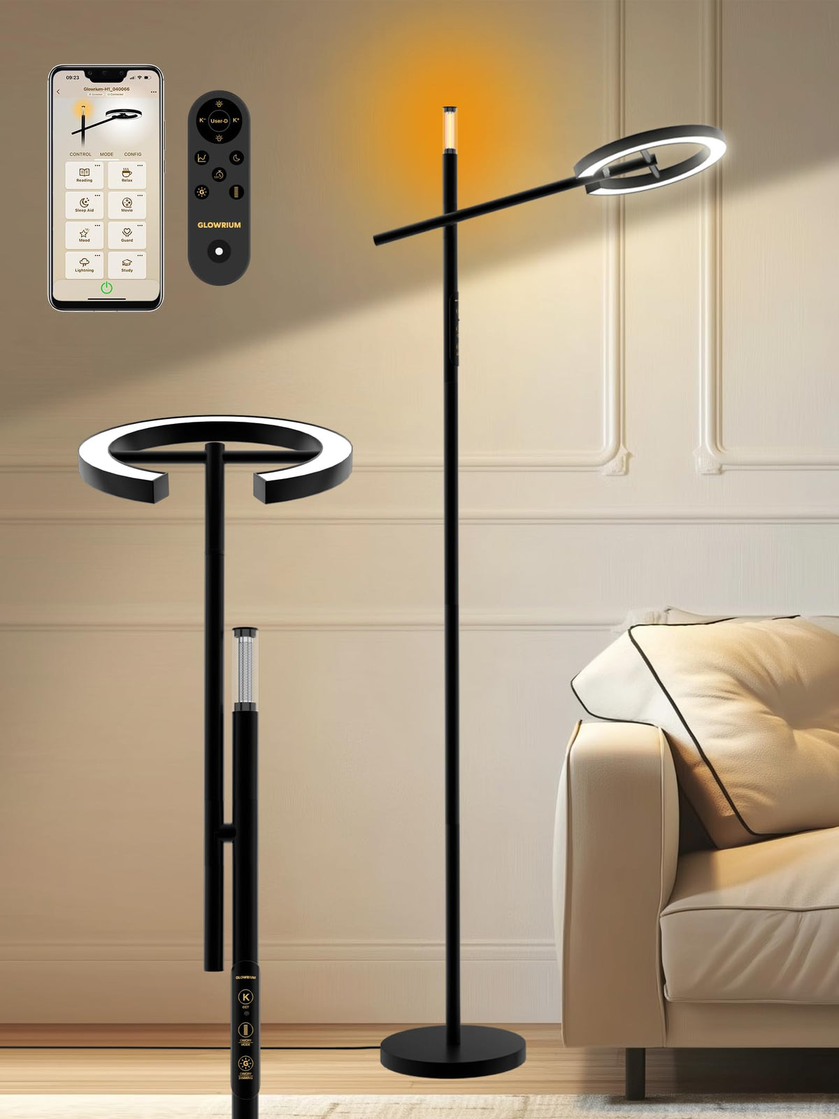 Glowrium lámpara terapia luz 10000 Lux frontal, iluminación clara para sesiones de lectura matutinas