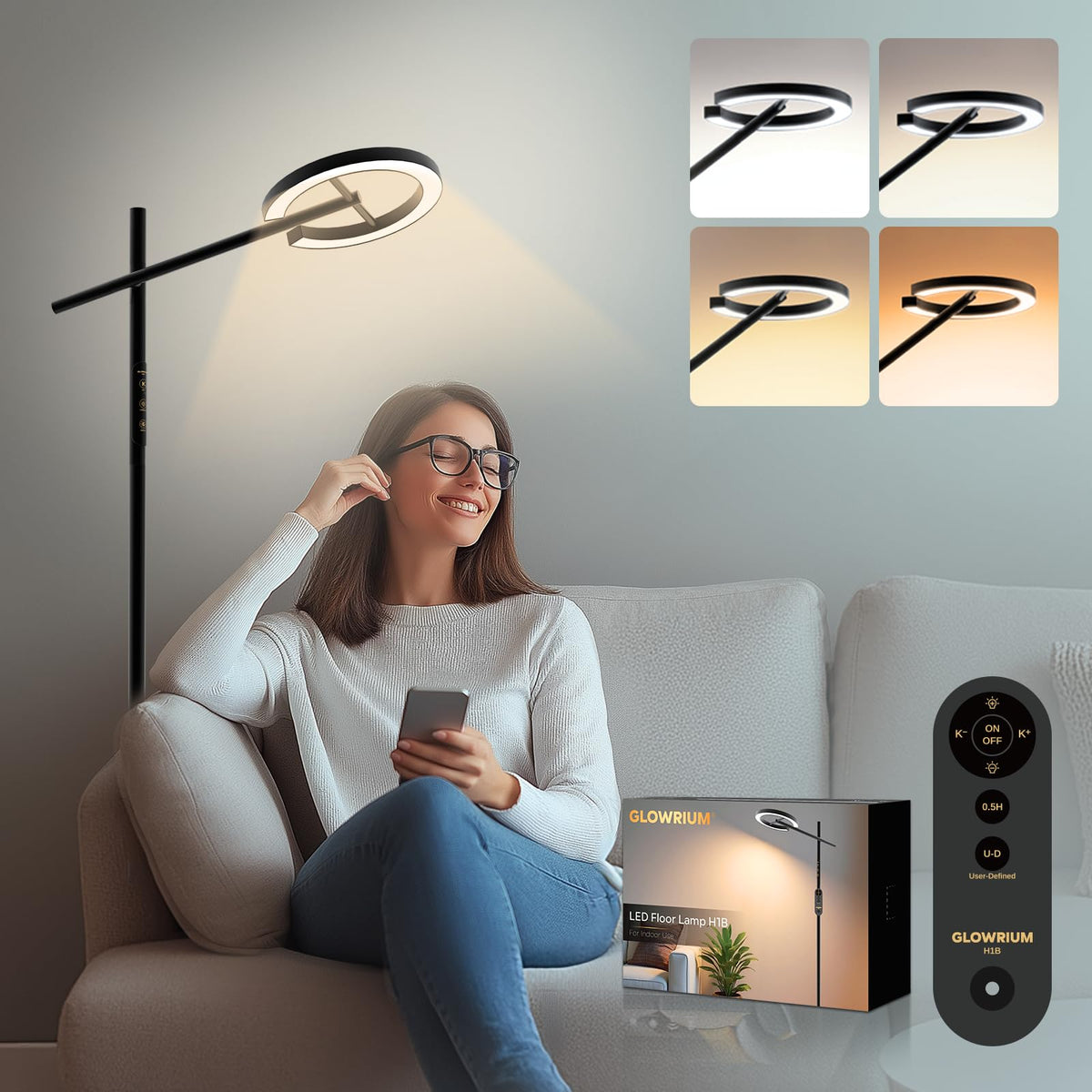 Glowrium lampara terapia luz 12000 lux, ambiente brillante para estados de ánimo elevados