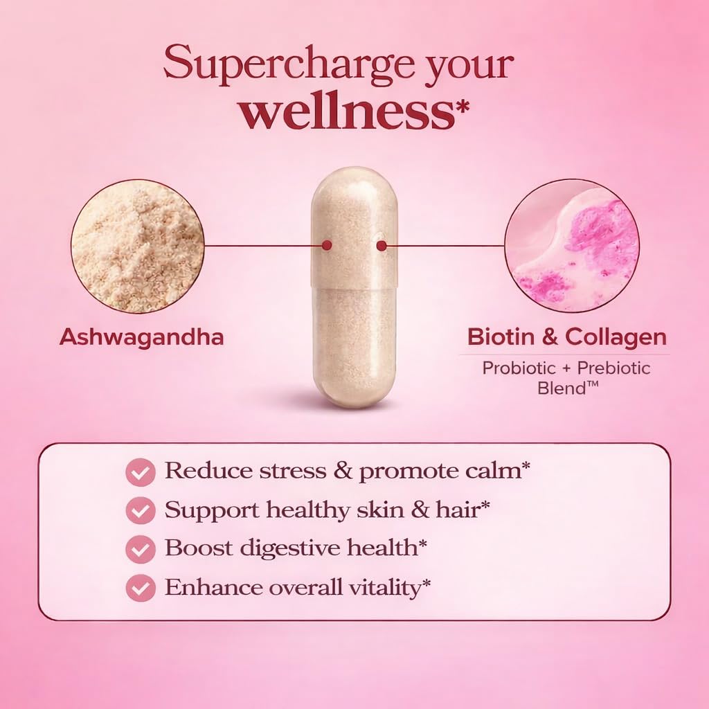 Cápsulas con biotina y colágeno de GlowTrue para cabello, piel y uñas.