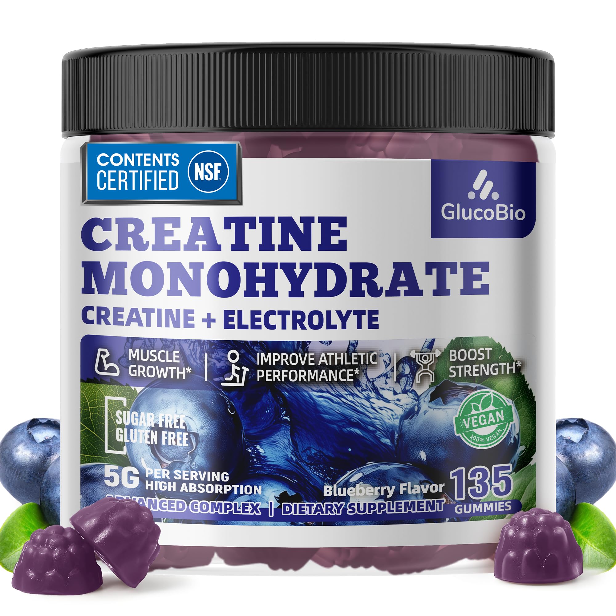 GlucoBio creatina monohidrato gomitas en botella, fuente de energía para entreno