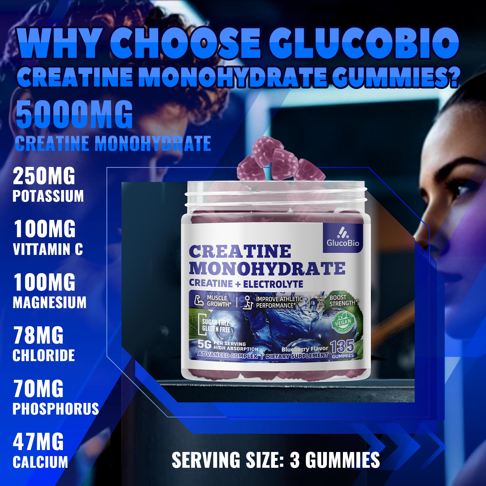 GlucoBio gomitas creatina monohidrato sabor arándano, sabor agradable