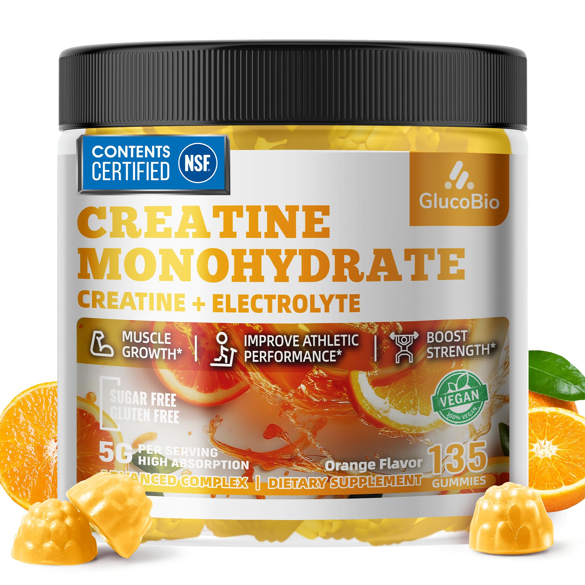 GlucoBio creatina monohidrato en gominolas 5 g para fuerza y rendimiento