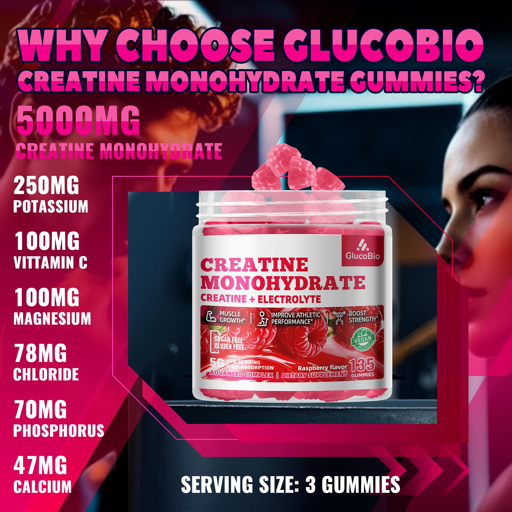 glucobio gominolas creatina monohidrato frambuesa, textura suave y sabor agradable.
