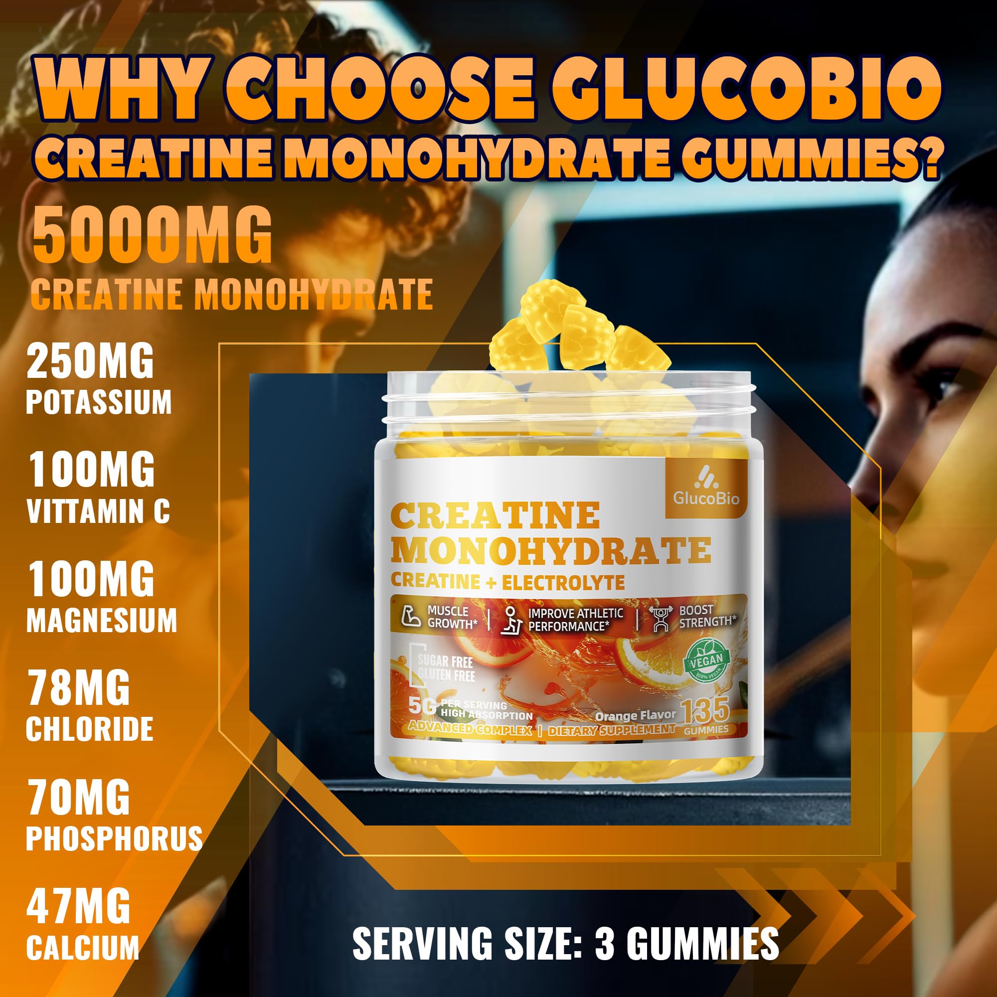 GlucoBio gominolas con electrolitos de naranja, 135 porciones para hidratación
