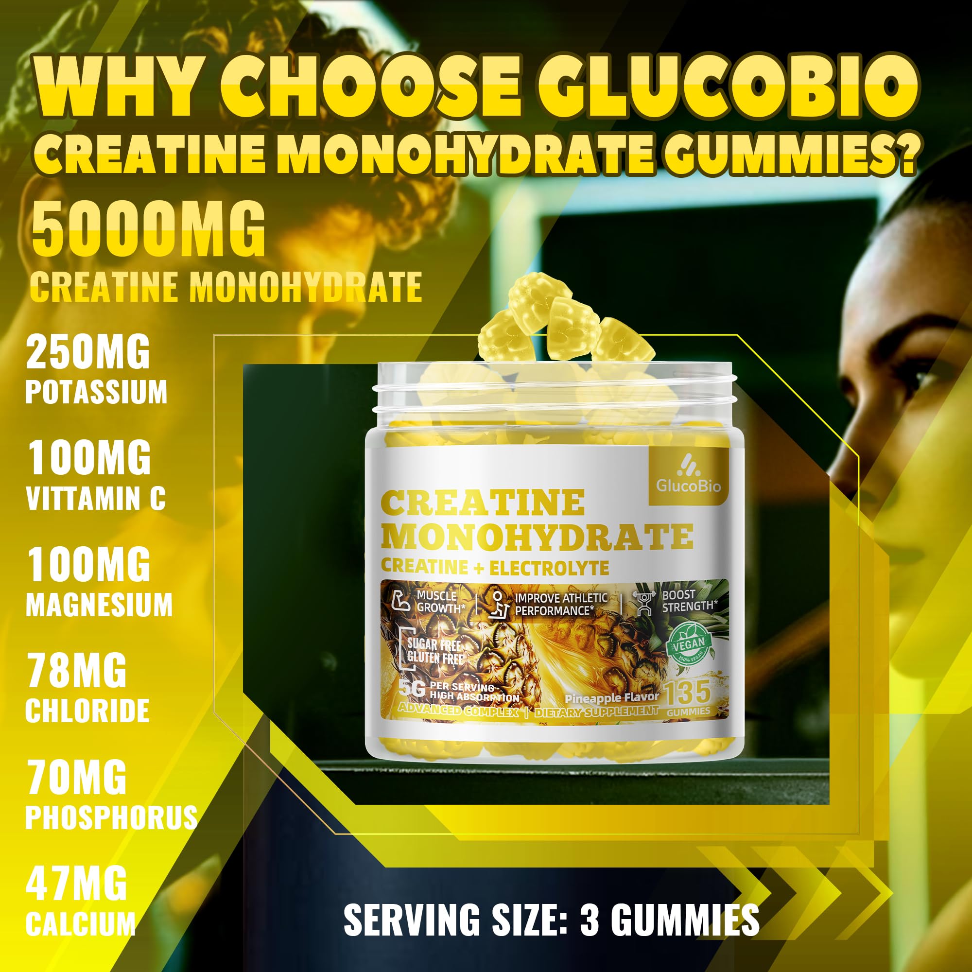 GlucoBio gomitas sabor piña, detalle dorso, sabor agradable para entrenamientos