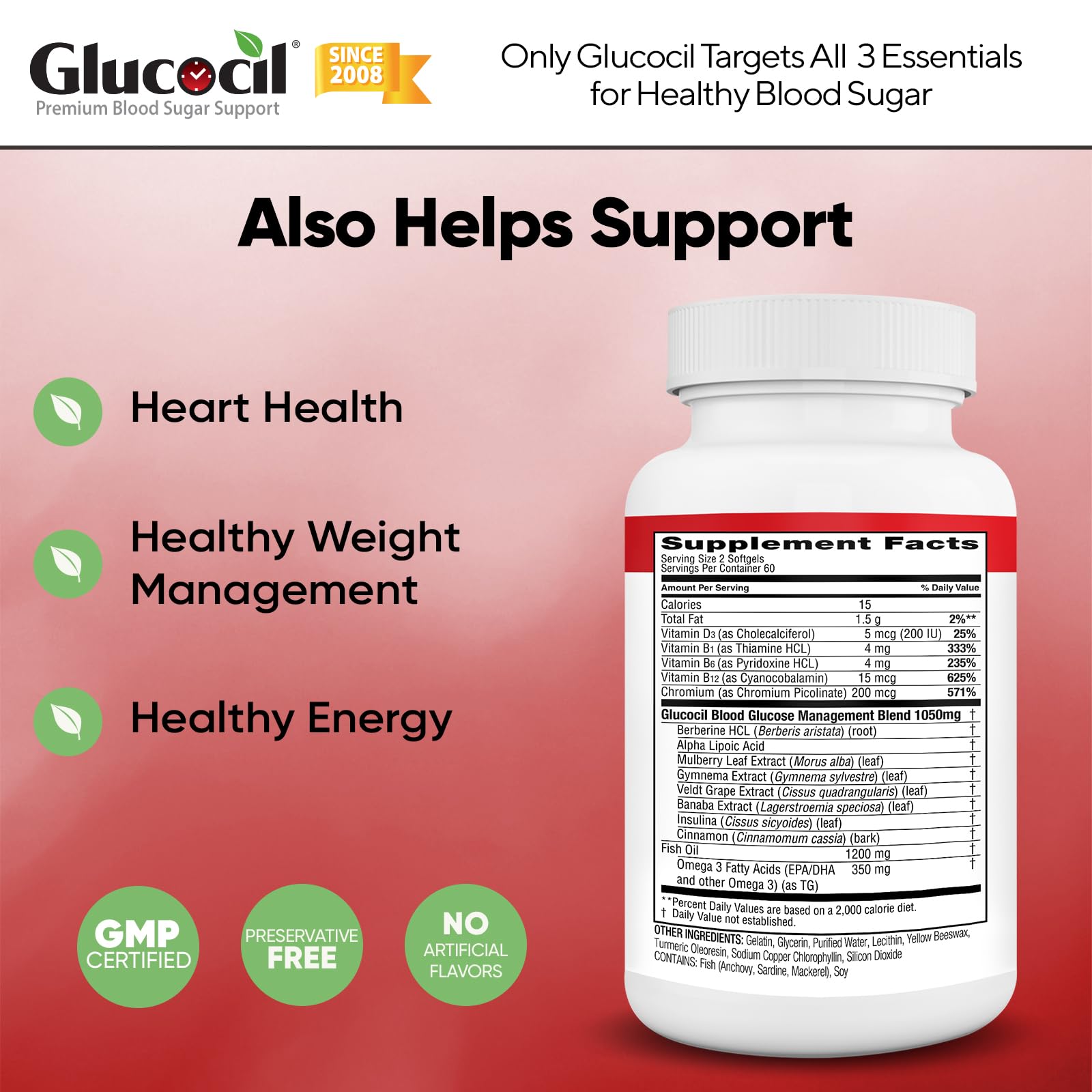 Glucocil etiqueta-berberina: ingredientes clave visibles en la etiqueta.