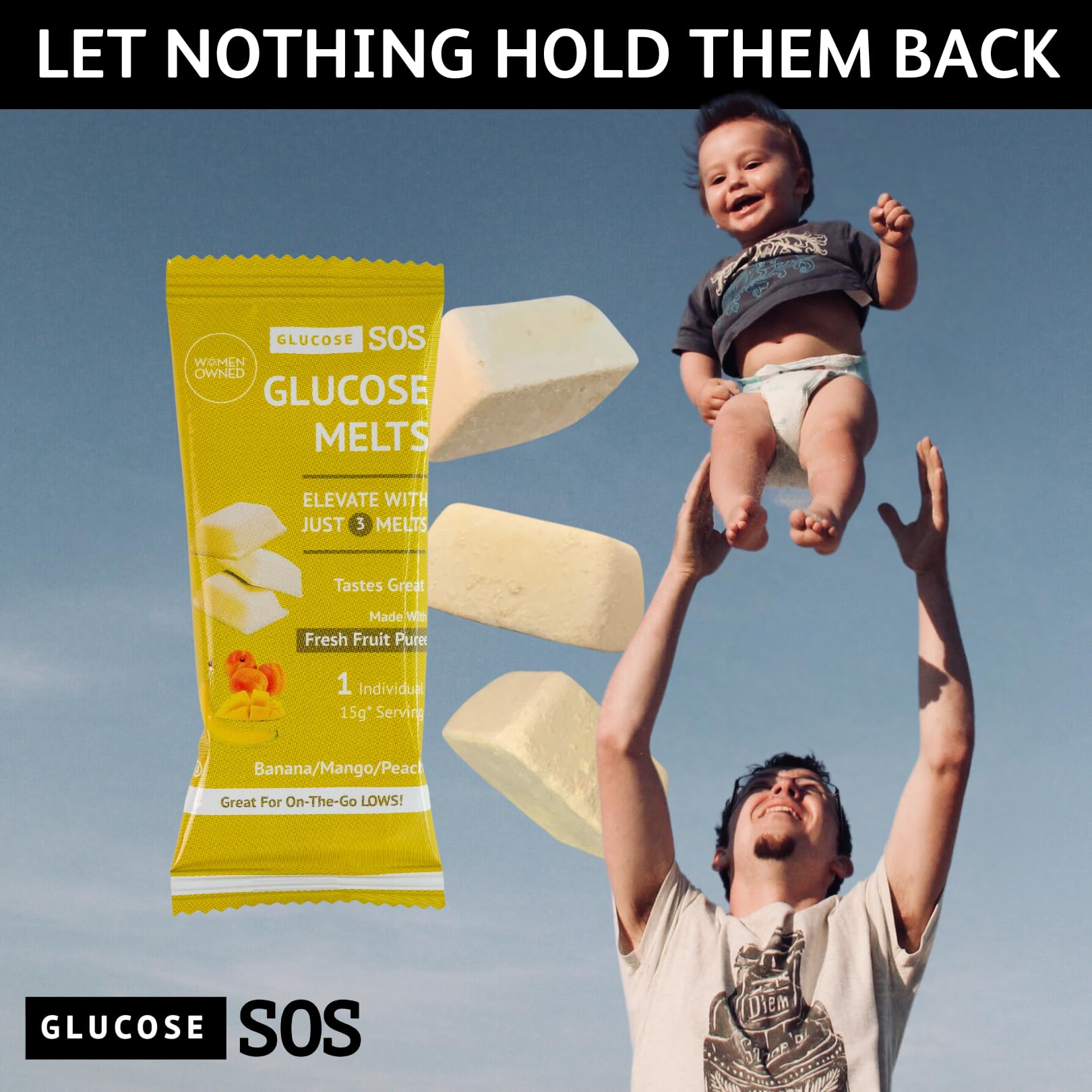 Glucose SOS Melts sin agua: solución lista para comer al instante.