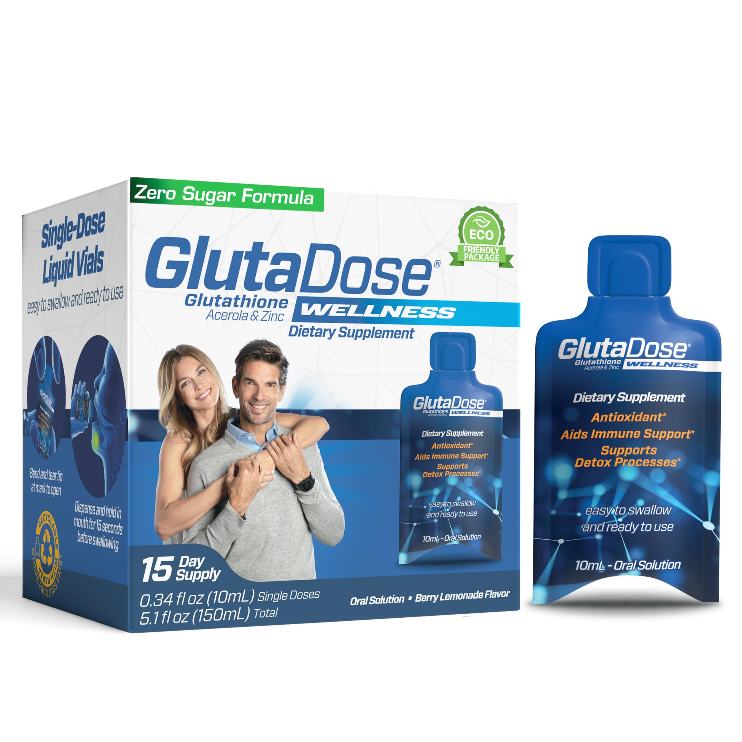 GlutaDose Drops en bote con glutatión limón-berry para apoyo diario de energía