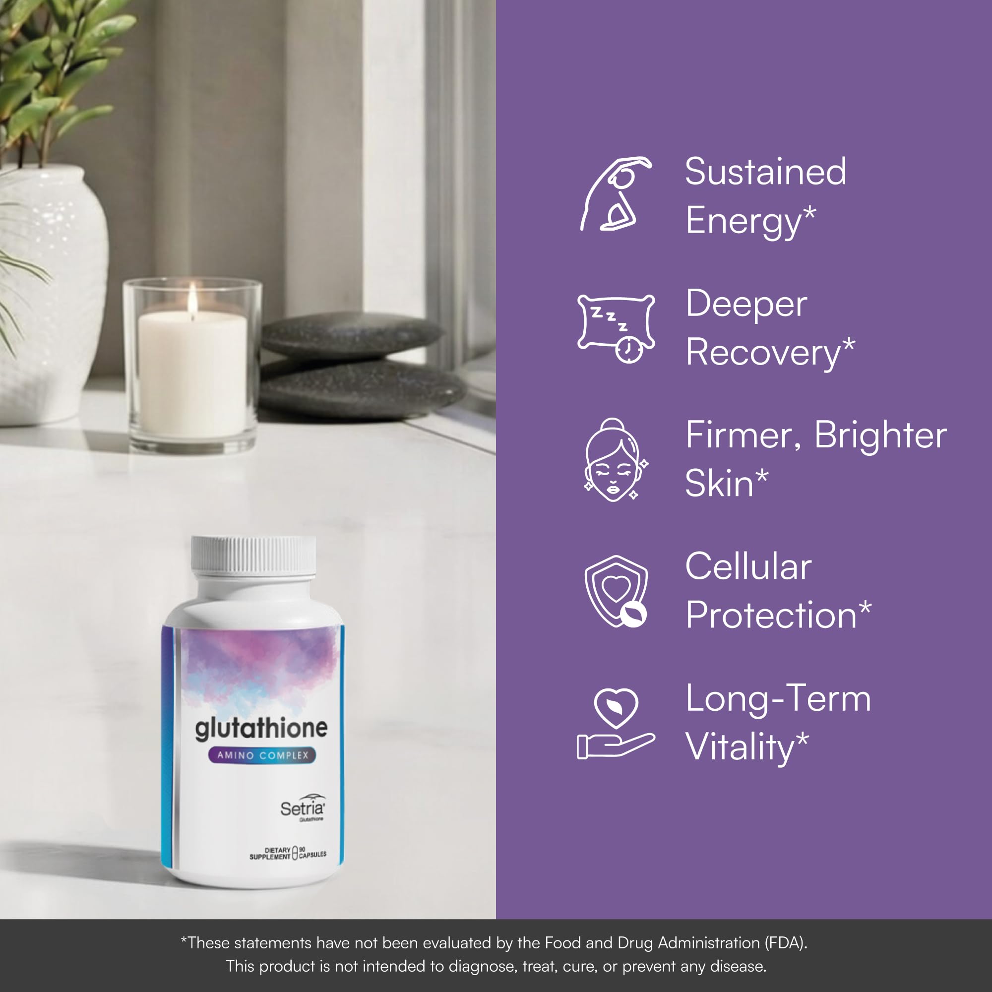 Glutathione Amino Complex: cápsulas en primer plano para detoxificación natural.
