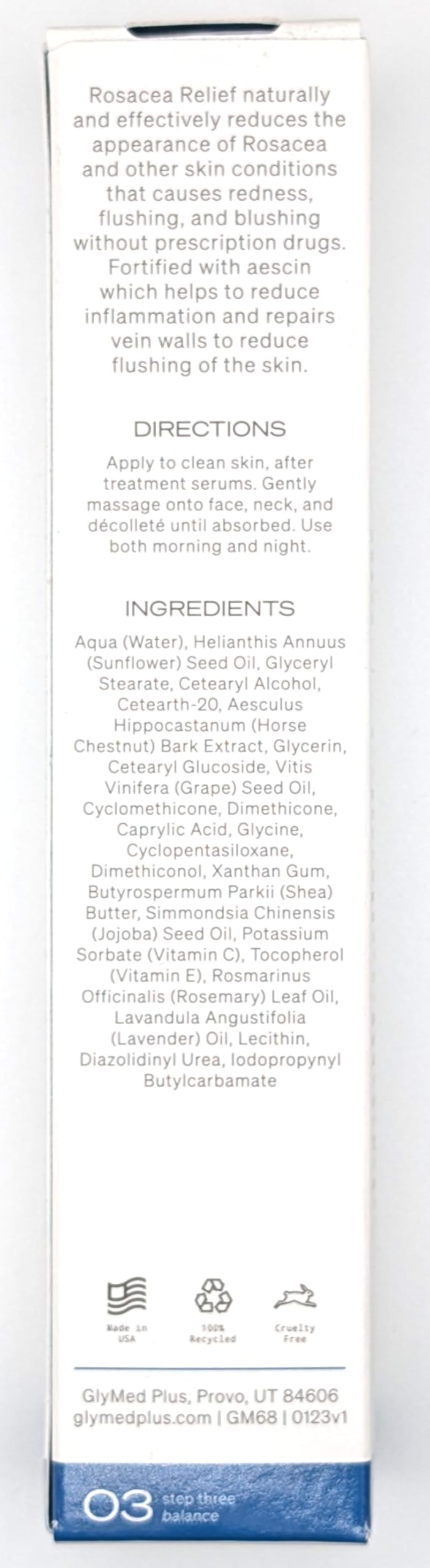 GlyMed Plus Rosacea Relief crema, textura suave para uso diario y alivio de la piel sensible.