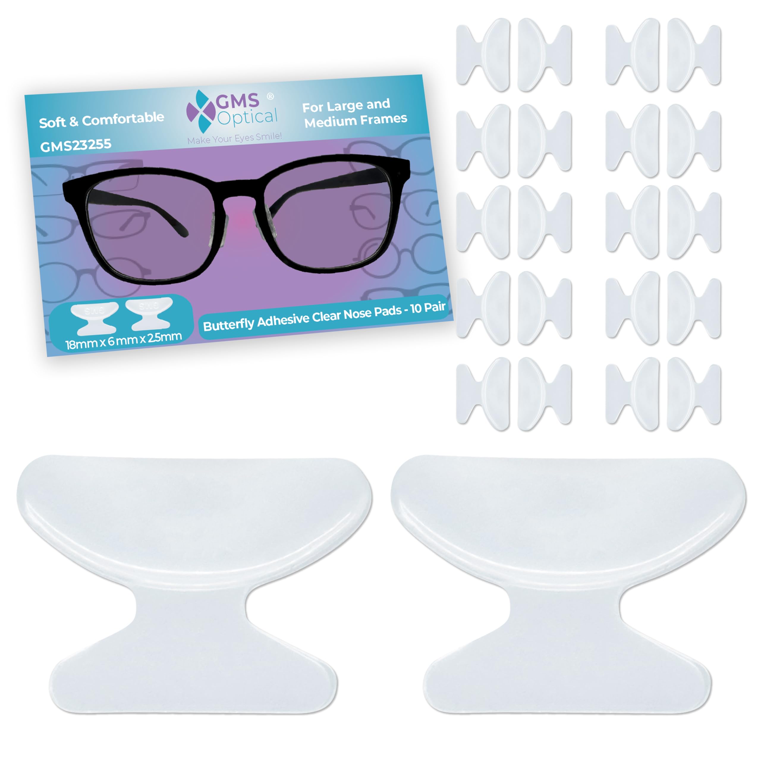 GMS Optical almohadillas nasales de silicona con forma mariposa para mayor agarre