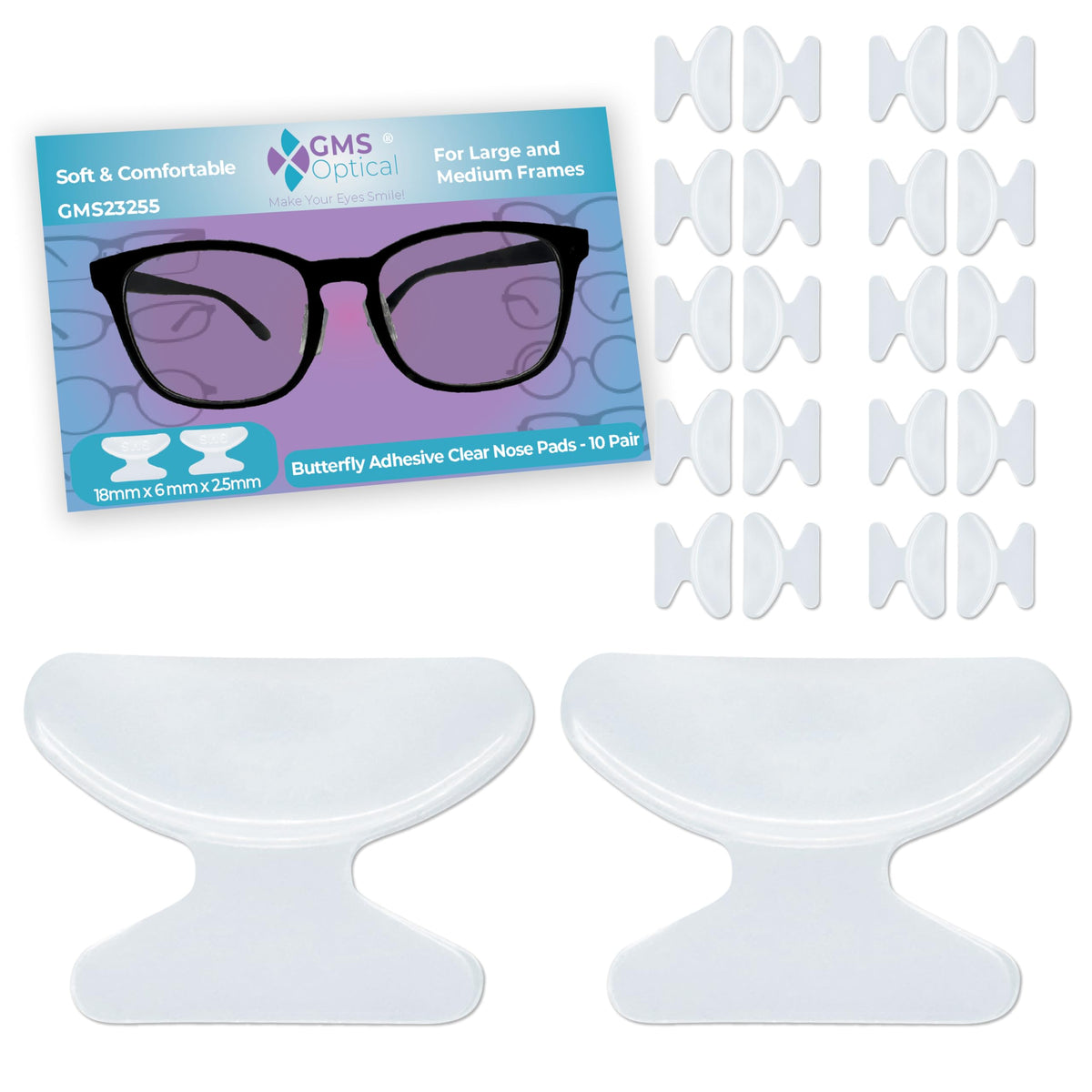 GMS Optical almohadillas nasales de silicona con forma mariposa para mayor agarre