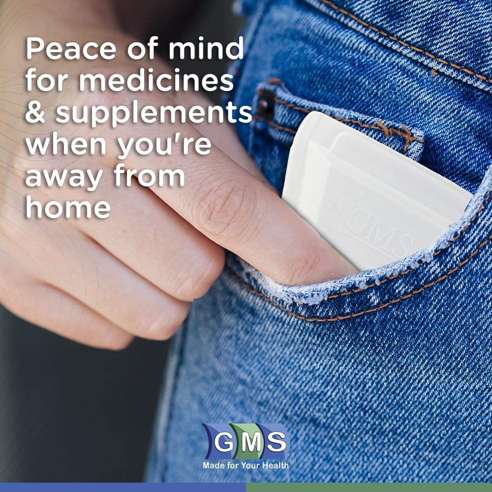GMS pastillero-bolsillo-transportable, cabe en bolso o mochila para viaje.