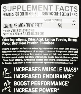 GMU SPORT Creatina monohidrato sabor fresa limón, opción deliciosa para entrenos diarios.