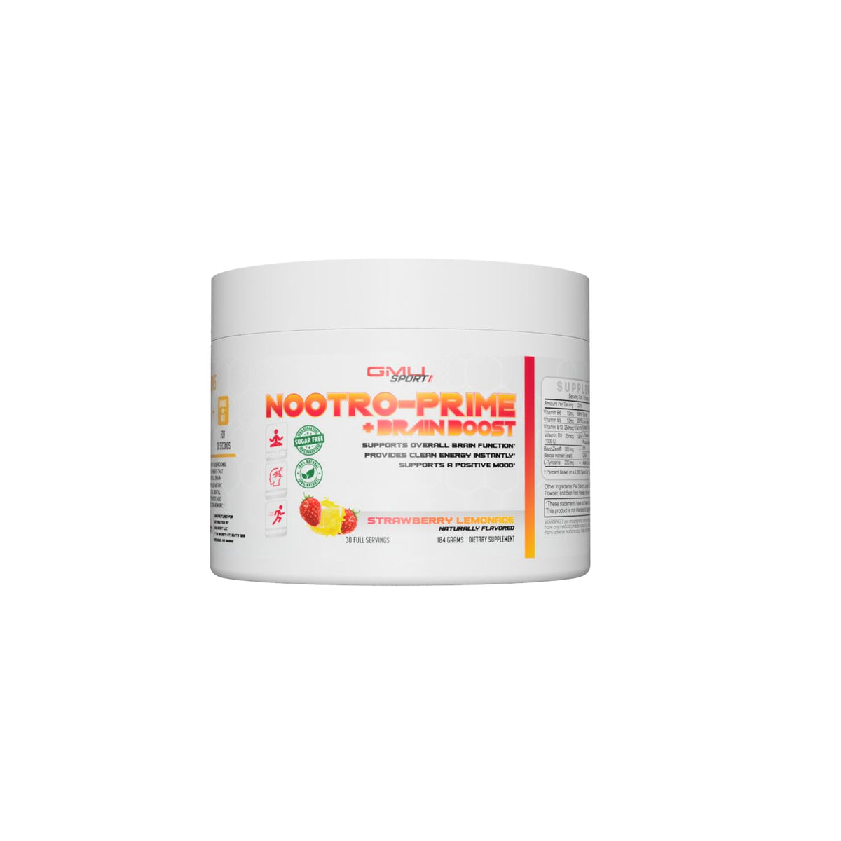 GMU SPORT Nootro-Prime: bote de polvo, enfoque sostenido para tareas diarias.