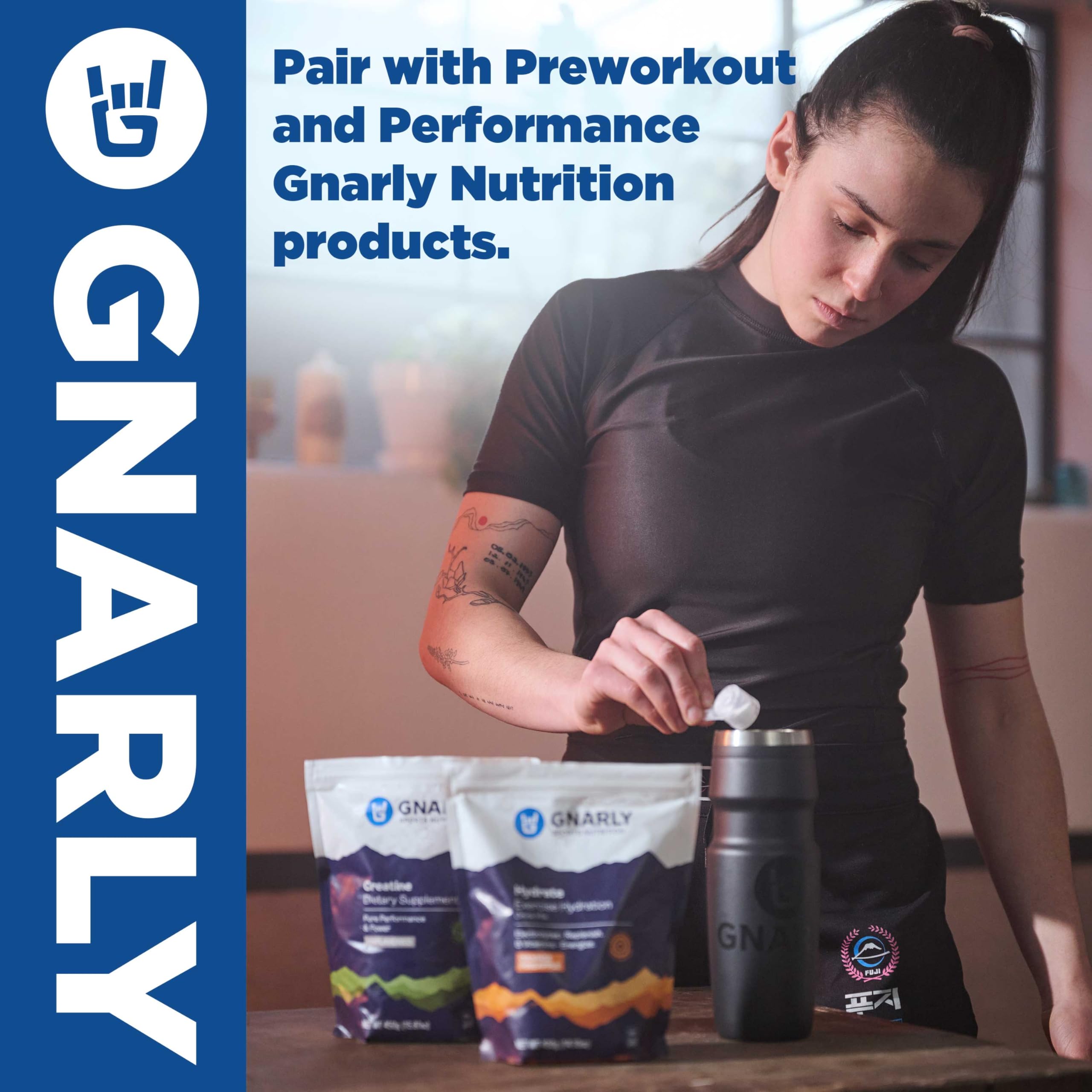 Gnarly Proteína vegetal chocolate, certificación NSF para deporte visible.