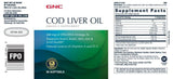 GNC Aceite de hígado de bacalao, etiqueta frontal con información nutricional