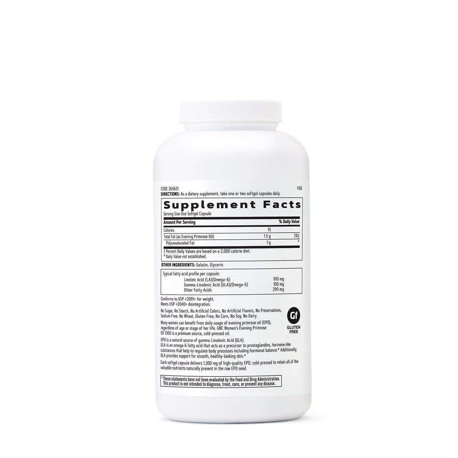 GNC Aceite de Onagra, bote transparente, uso diario para bienestar general.
