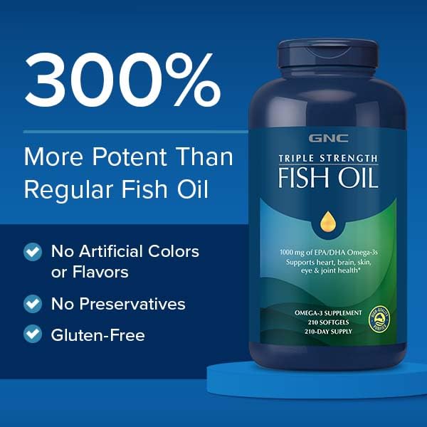 GNC Aceite de Pescado Triple Fuerza, etiqueta clara con información