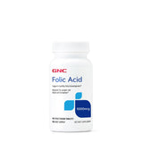 GNC ácido fólico 1000 mcg, frontal del frasco, apoya desarrollo saludable.