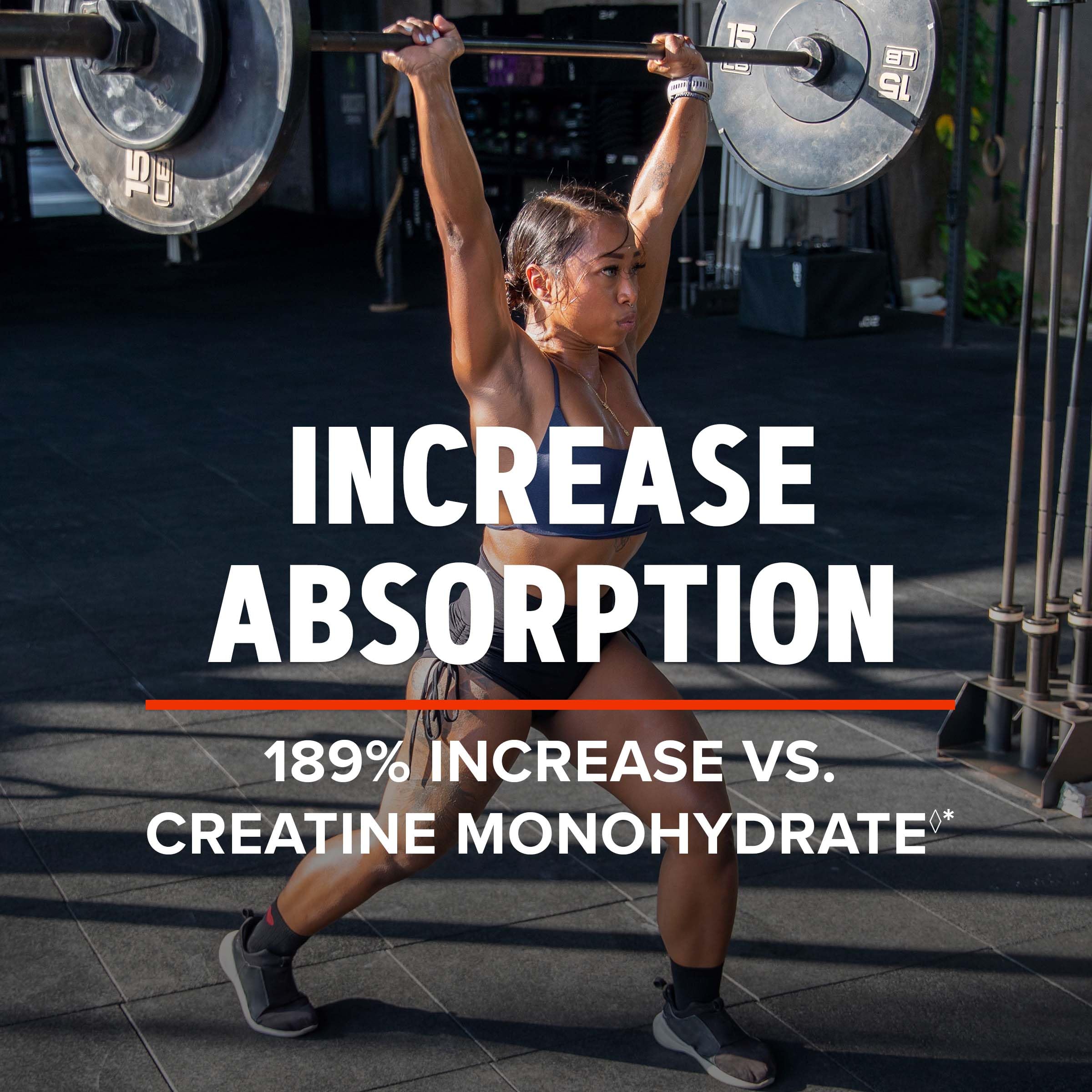 GNC AMP Creatine HCl 189, resultados clínica que respaldan el rendimiento en sesión de fuerza.