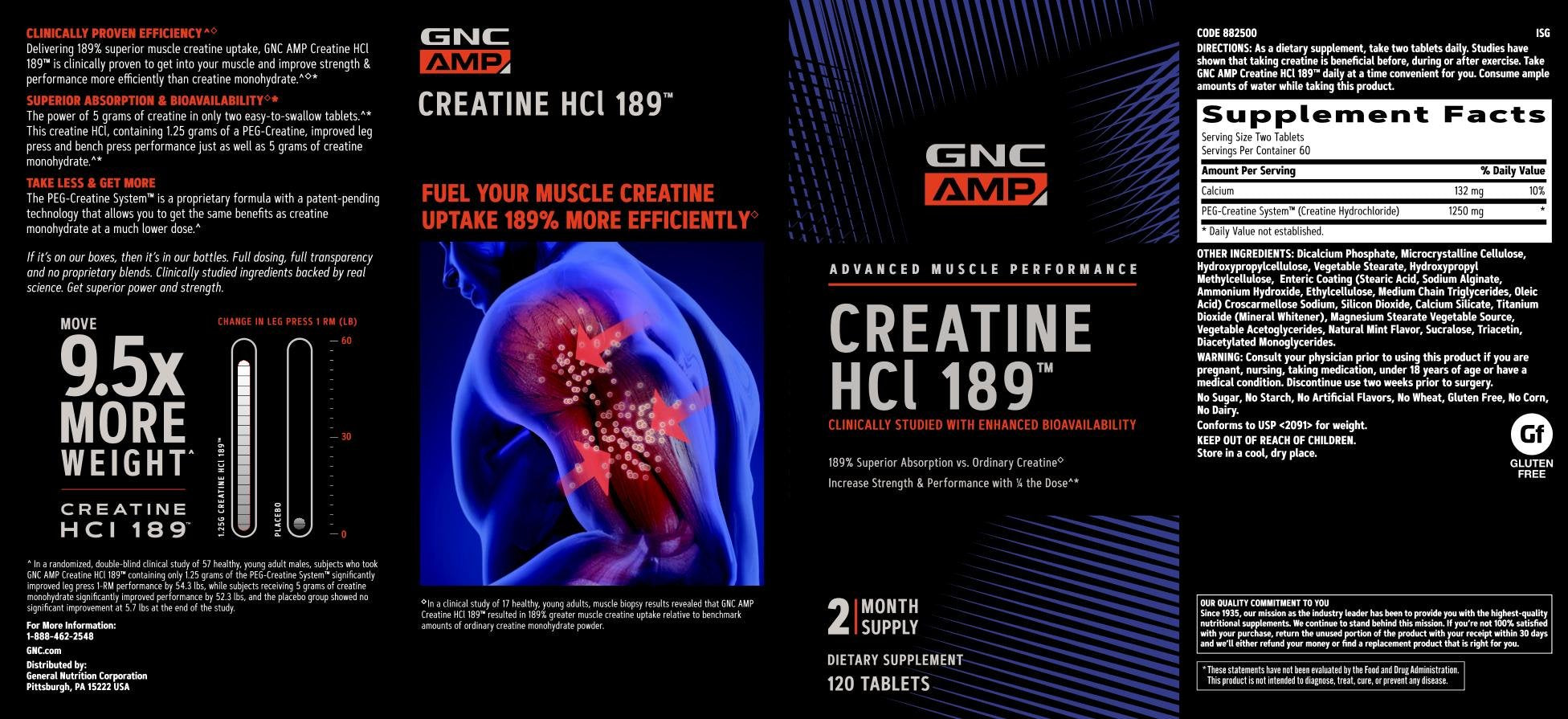GNC AMP Creatine HCl 189, textura en polvo fina para mezclas suaves