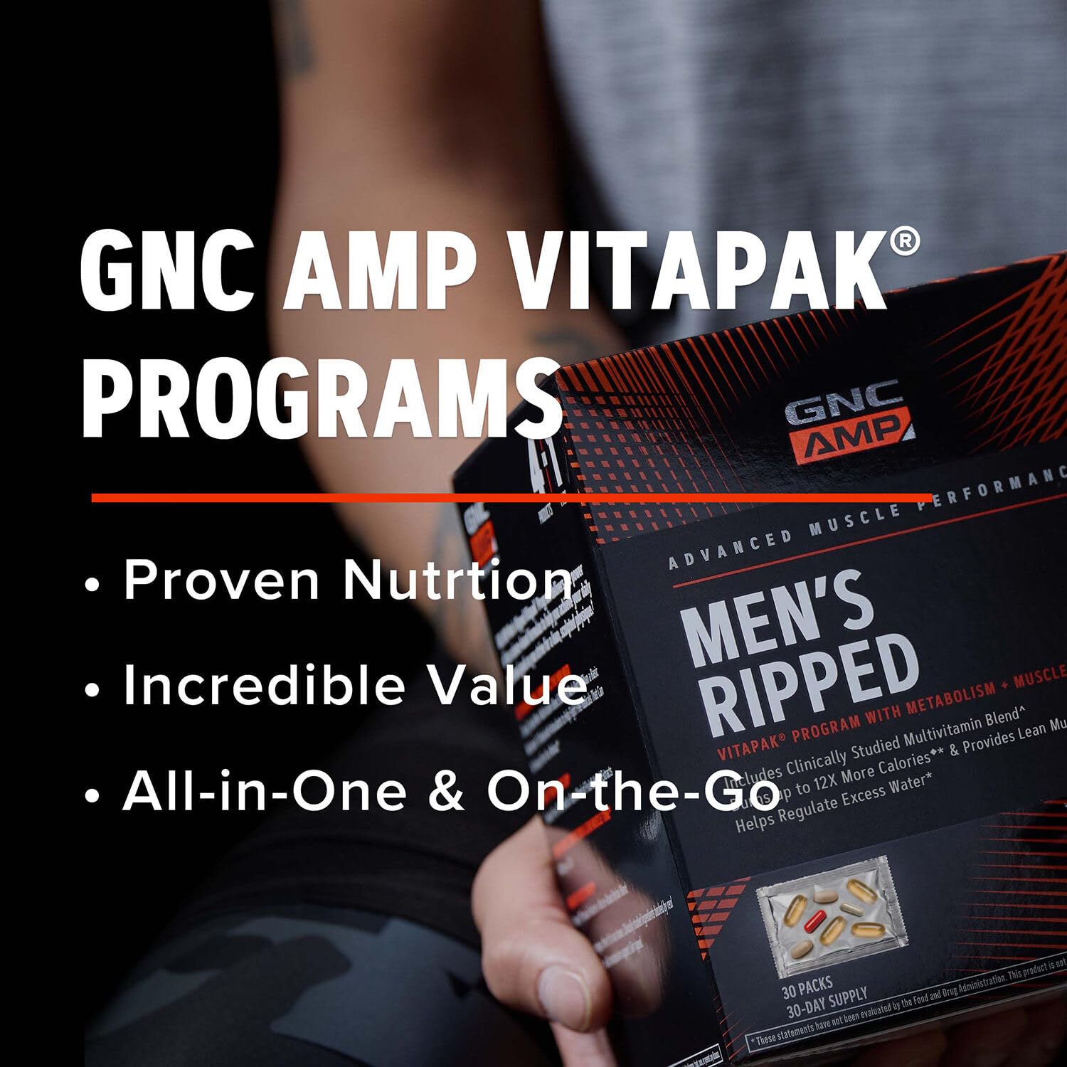 GNC AMP Hombres Ripped Vitapak, cápsulas para apoyo nutricional diario.