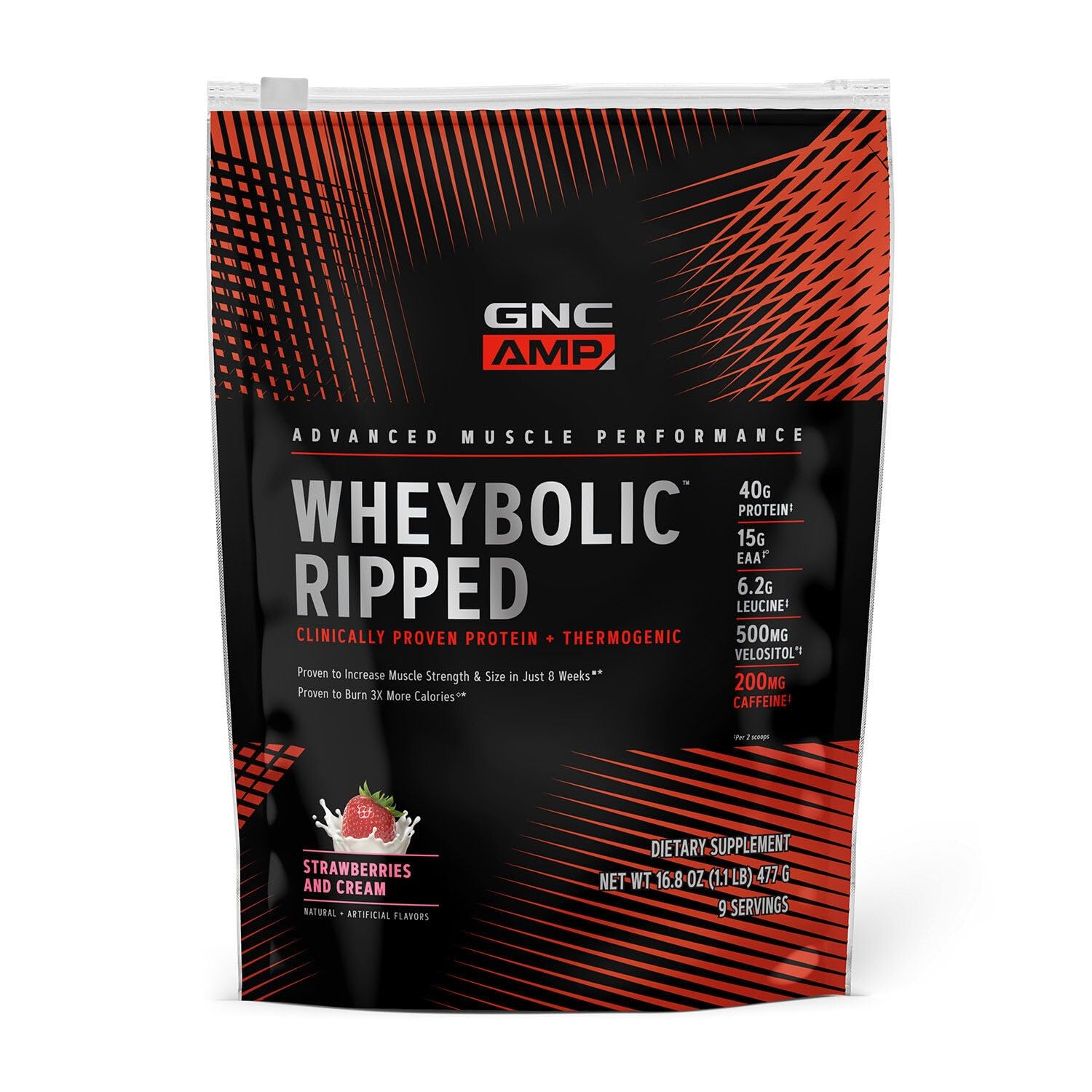 GNC AMP Wheybolic Ripped en bote para soporte muscular durante entrenamientos.