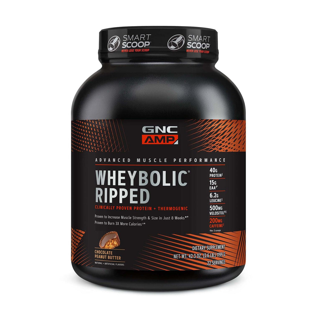 GNC AMP Wheybolic Ripped, botella para entrenamiento diario y recuperación.