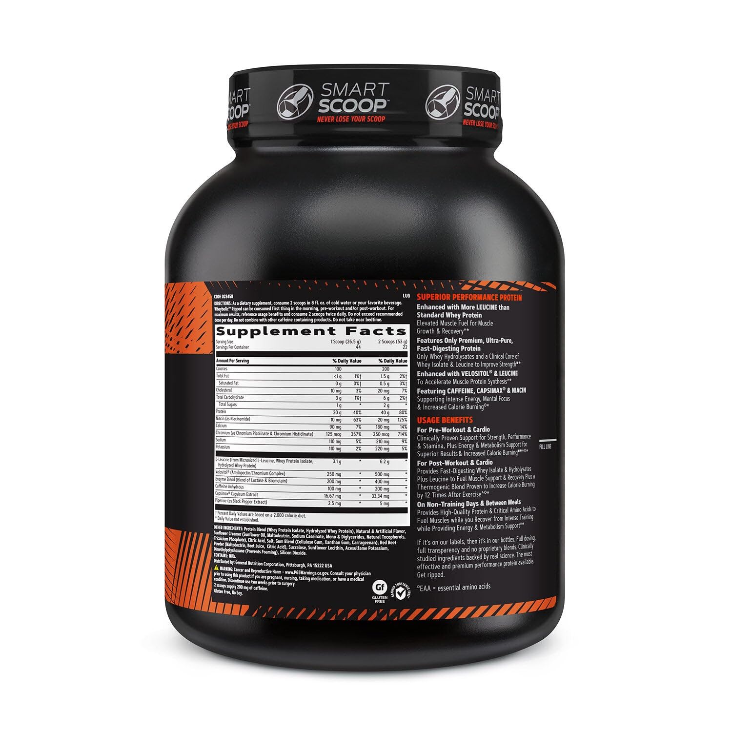 Cucharilla de GNC AMP Wheybolic Ripped, batido rápido para energía post-entreno