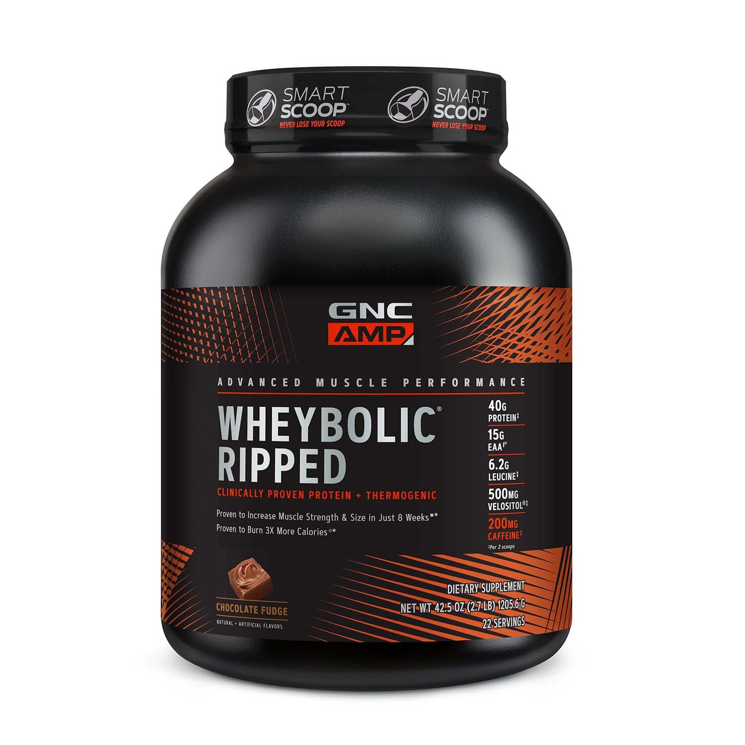 GNC AMP Wheybolic Ripped en lata Chocolate Fudge para apoyo nutricional tras entrenar
