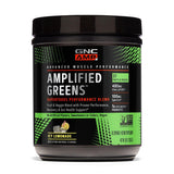 GNC Amplified Greens ICY Lemonade, botella frontal, recuperación tras el entrenamiento.