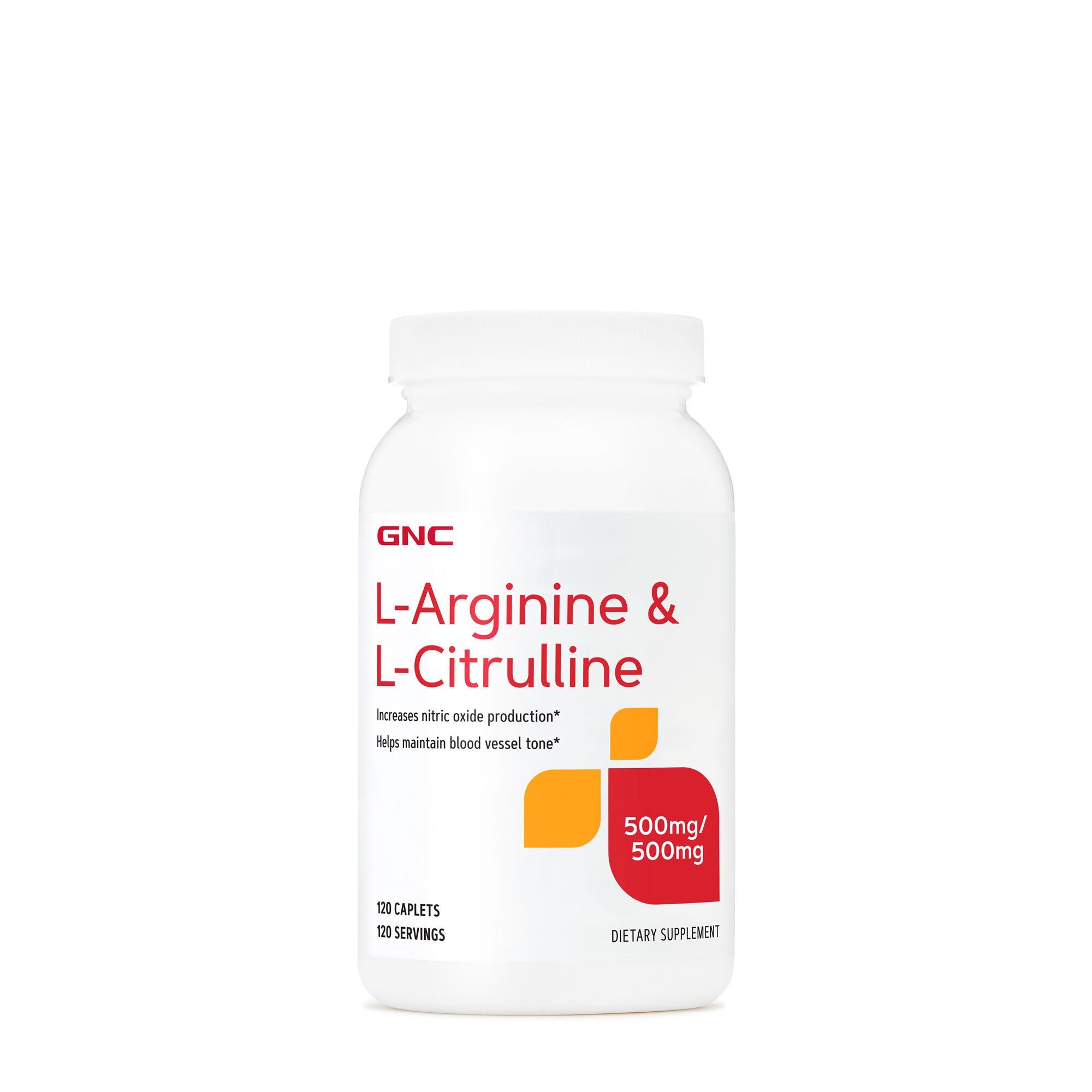 GNC Arginina + Citrulina 500 mg, cápsulas en botella, apoyo para flujo sanguíneo diario