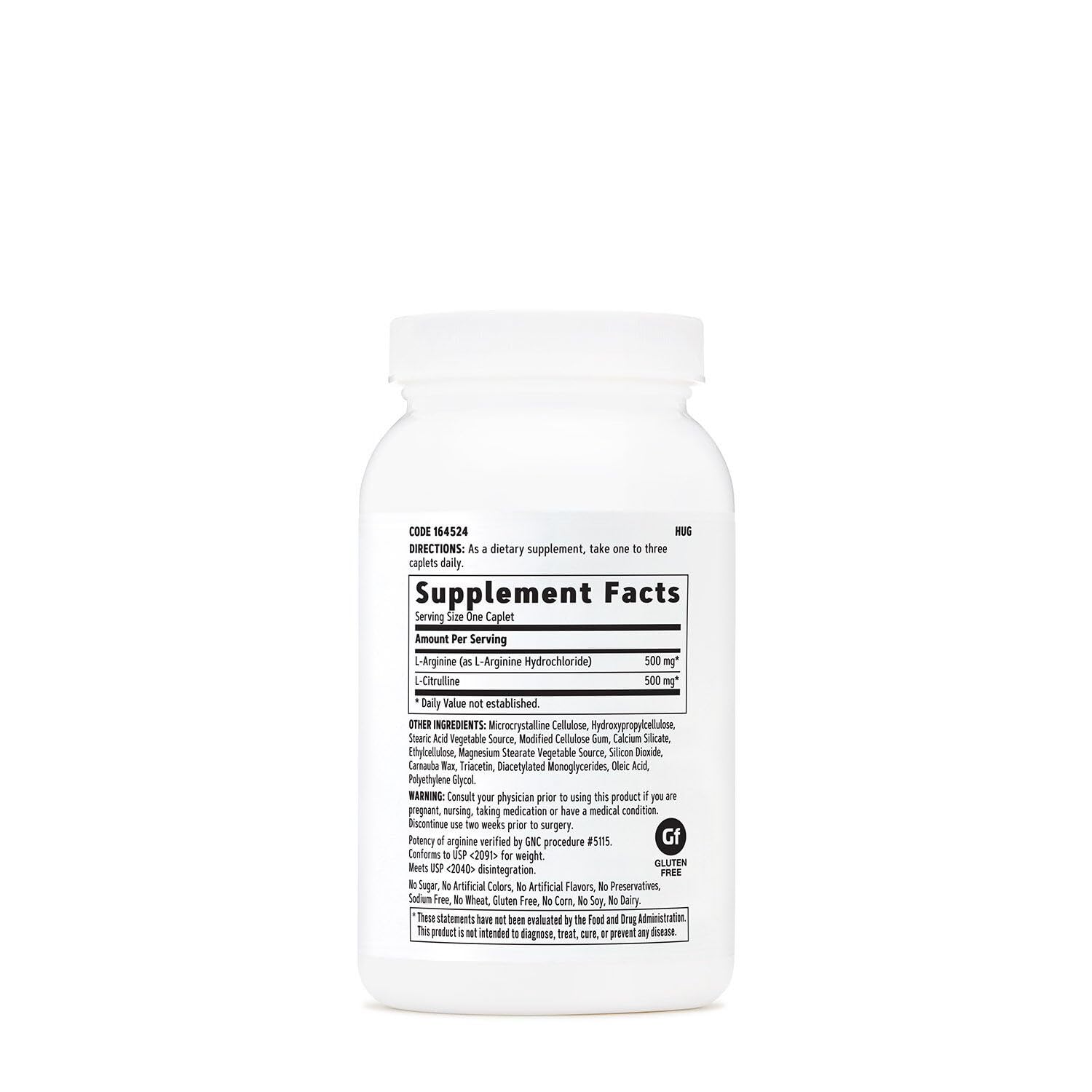 GNC suplemento arginina-citrulina 500 mg, caja visible para uso diario