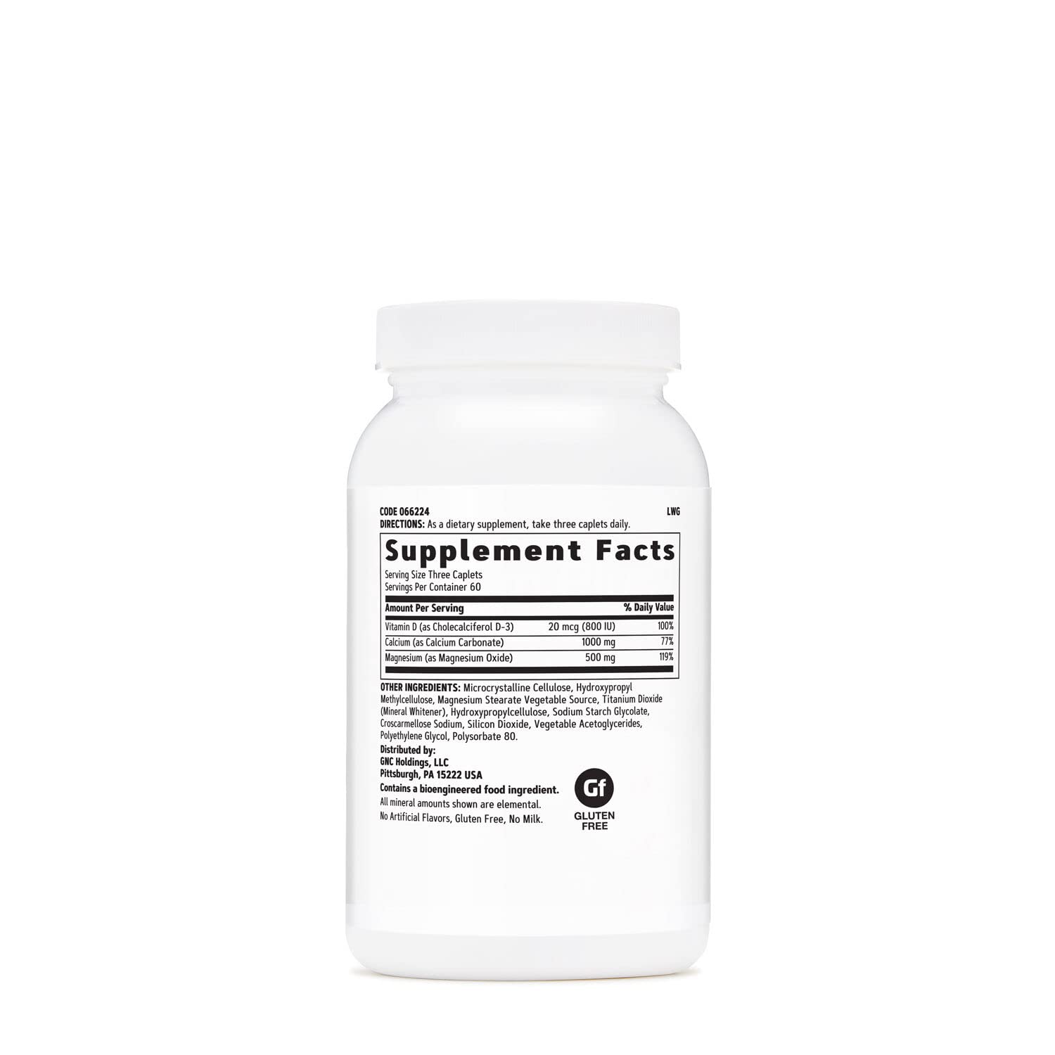 GNC calcio magnesio D3 1000 mg, capsulas primer plano, apoyo a la salud ósea
