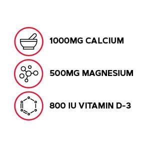 GNC calcio magnesio D3 1000 mg, etiqueta frontal, datos de beneficios clave