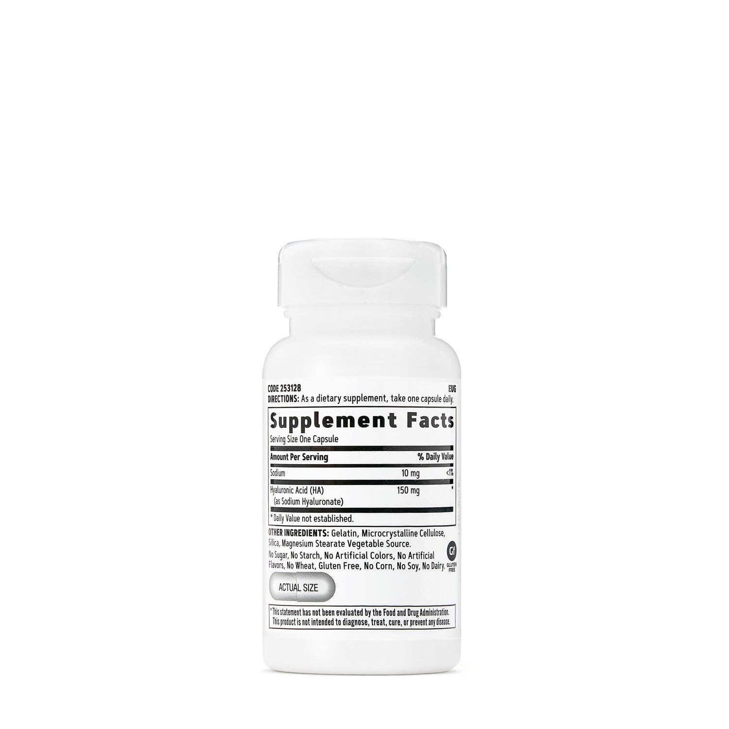 GNC cápsulas de ácido hialurónico para soporte de articulaciones y elasticidad.