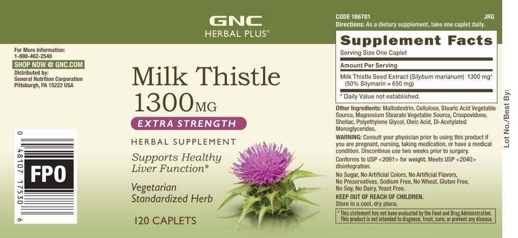 Etiqueta clara de GNC Cardo Mariano 1300 mg en frasco