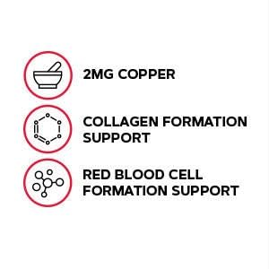 Etiqueta de GNC Cobre 2 mg con ingredientes y uso recomendado.