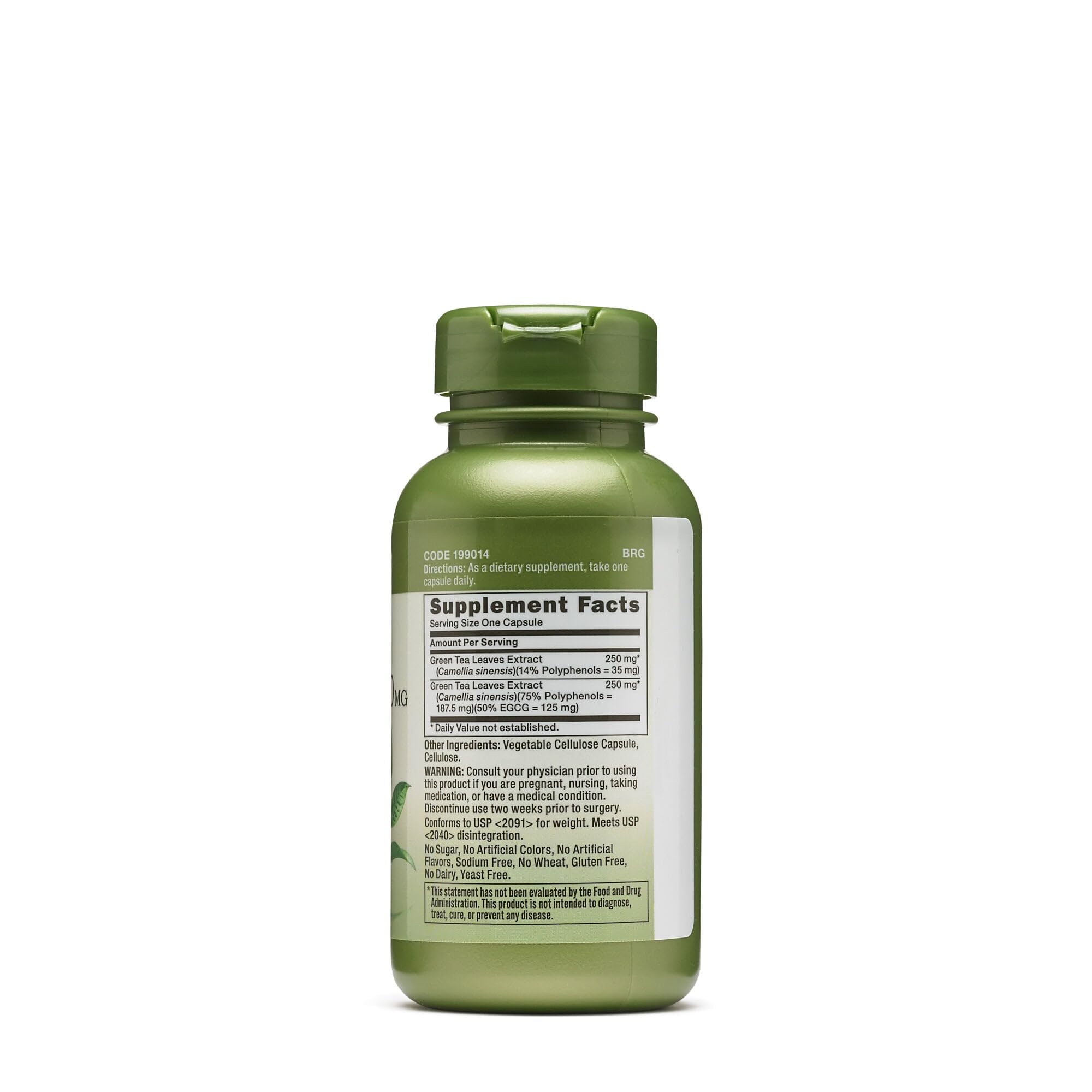 GNC Complejo de Té Verde 500 mg: etiqueta informativa de ingredientes