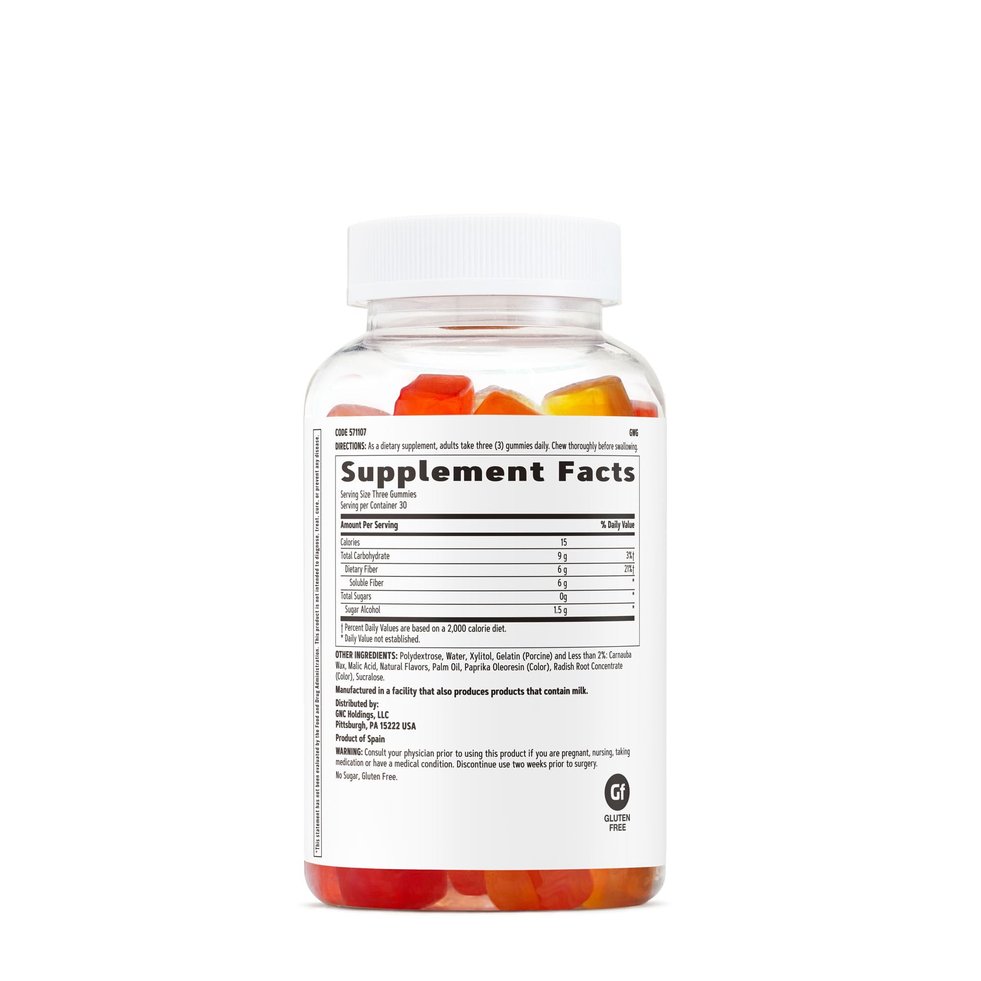 GNC gomitas de fibra 6 g para digestión saludable y regularidad diaria.