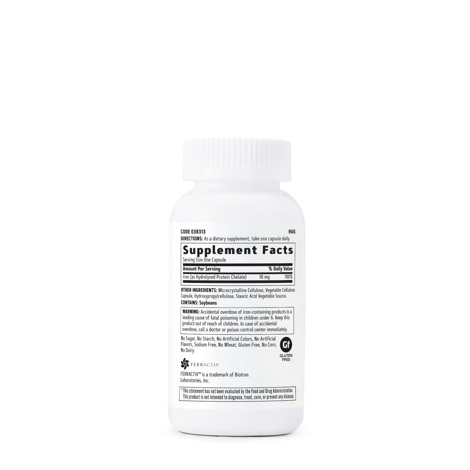 Capsulas vegetarianas de GNC Gentlesorb Hierro 18 mg, formuladas para mayor tolerancia estomacal.