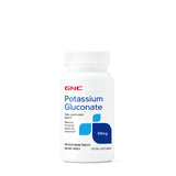 GNC gluconato de potasio, botella frontal, apoyo a la función muscular diaria.