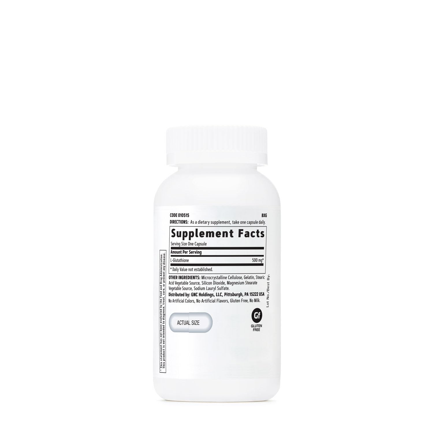 GNC Glutatión 500 mg, cápsulas de cerca, facilita la toma diaria.