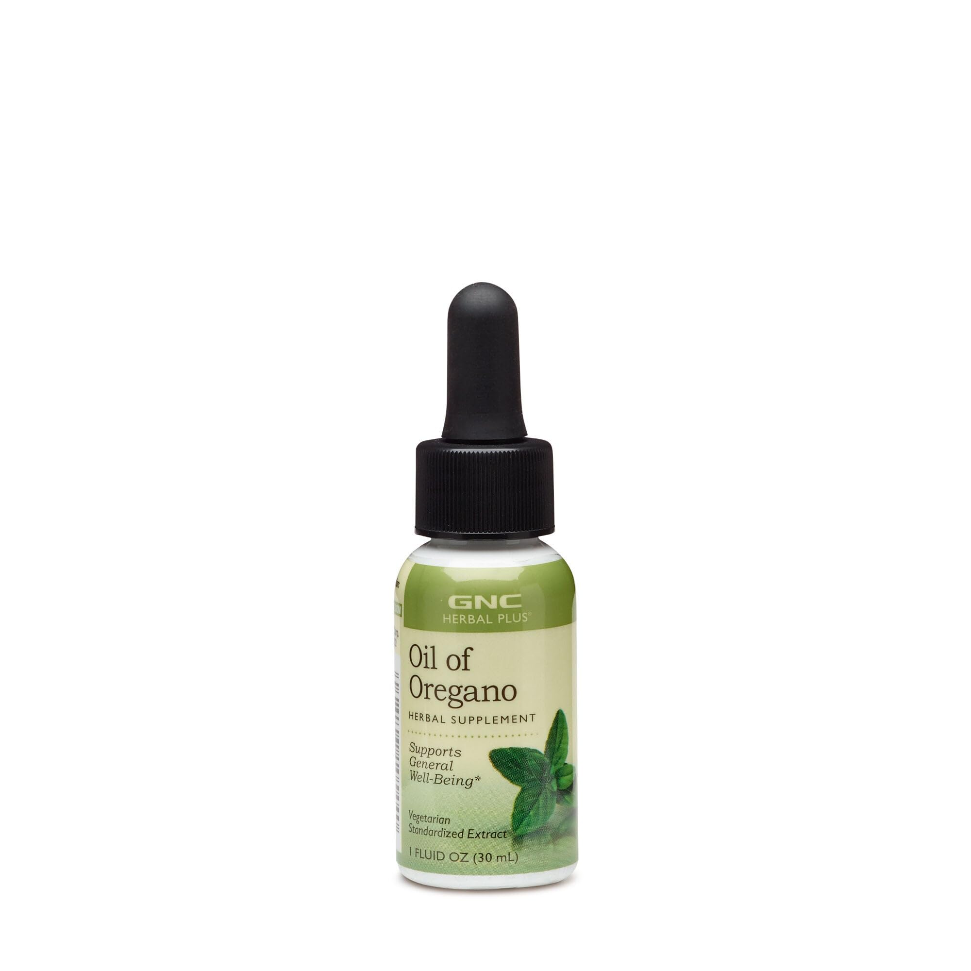 GNC Herbal Plus Aceite de Orégano, envase frontal, apoyo al bienestar general
