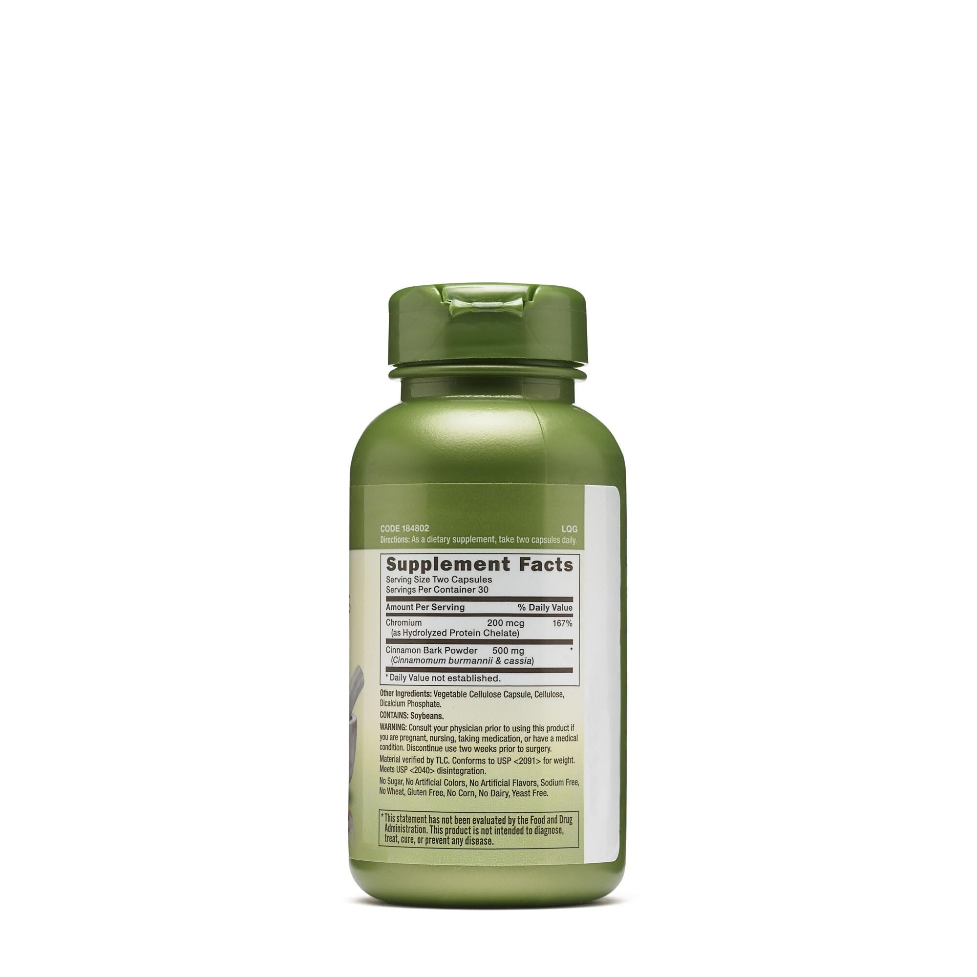 GNC Herbal Plus canela y cromo: etiqueta clara para dosis diarias y bienestar