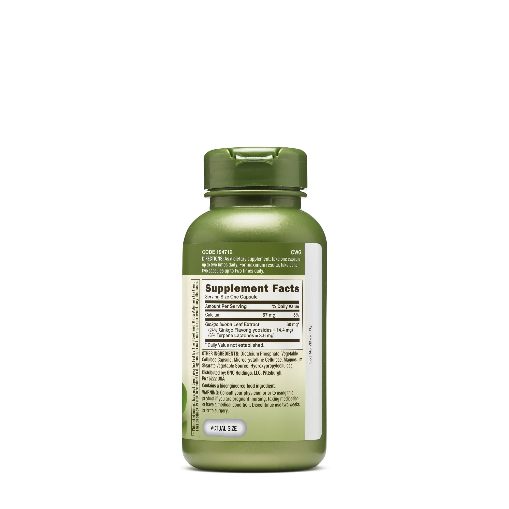 Tabletas de GNC Herbal Plus Ginkgo Biloba para foco diario.